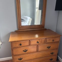 Solid Wood Dresser With Mirror. Vintage!