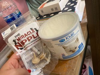 Kitten milk replacement and syringe