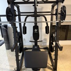 Vesta Fitness Smith Machine 2001 w/Bench Attachment | 230lb Bumpers Weights | 7ft Olympic Bar | Fitness | Gym Equipment | FREE DELIVERY & INSTALL🚚 