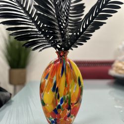 Vase Decor Colorful (glass) Black Leafs 