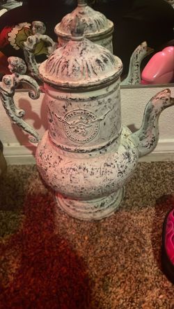 Vintage Light Teal Cast Metal Urn Planter – French Style Taking Offers