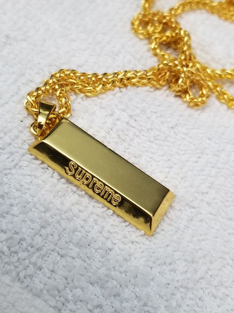 Gold plated supreme gold bar chain pendant