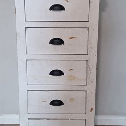 Distressed White Wood Lingerie Dresser. Used, in very good condition. 
All drawers glide smoothly. 

Decor Not Included 

24"W x 18"D x 53"H 

$165