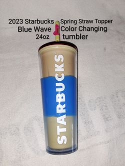2023 Starbucks Spring Straw Topper Blue Wave Color Changing 24oz Cold Cup Tumbler