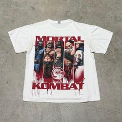 White Mortal Kombat multi-coloured graphic t-shirt gaming L 