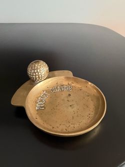 Vintage BRASS POCKET CHANGE DISH Golf Ball 6x5” Vintage Solid collectible In good condition