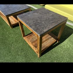 Solid Wood Center And End Table With Granite Top