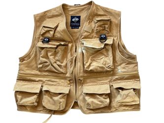 Columbia Fishing Utility Vest Tan Canvas Multi‑Pocket Men's Medium see condition