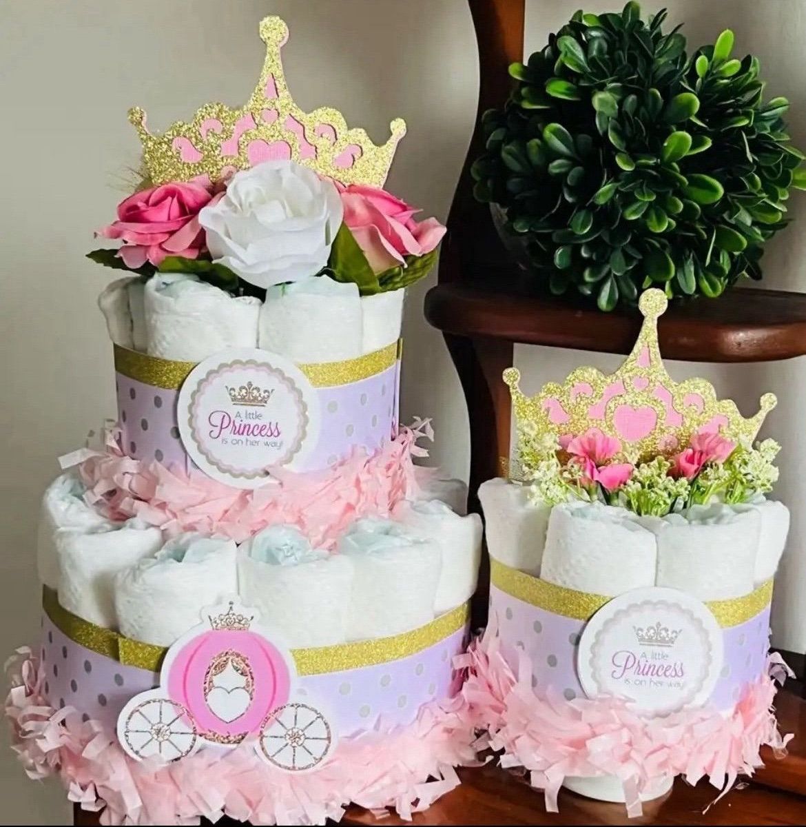 PINK GOLD PRINCESS TIARA diaper cake gift pink girl