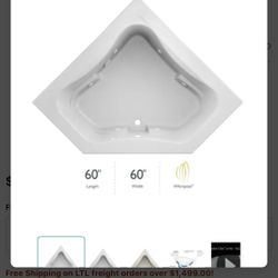 Jacuzzi 60" x 60" Signature Corner Whirlpool Bathtub with 6 Jets, Air Controls