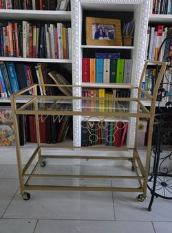 Modern Gold & Glass 2-Tier Bar Cart with Wine Rack