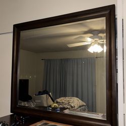 Brown Wooden Square Mirror 