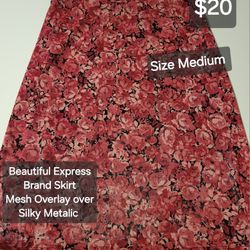 Express Brand Beautiful Shiny Skirt With Floral Mesh Overlay