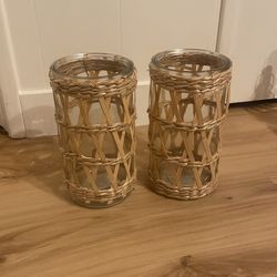 Wicker Boho Candle Holders