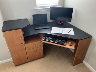 Corner Computer Desk with Storage Cabinet – Spacious & Functional