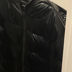 Black Leather Puffer Coat