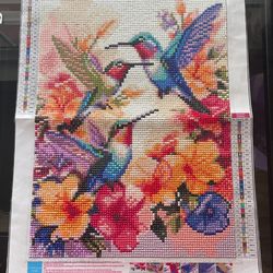 Floral hummingbird diamond art ready to frame