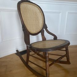 Vintage Cane Back Accent Chair – Solid Wood Frame