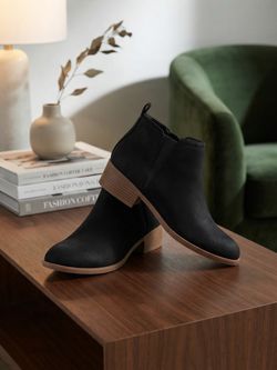 Black Ankle Boots with Block Heel