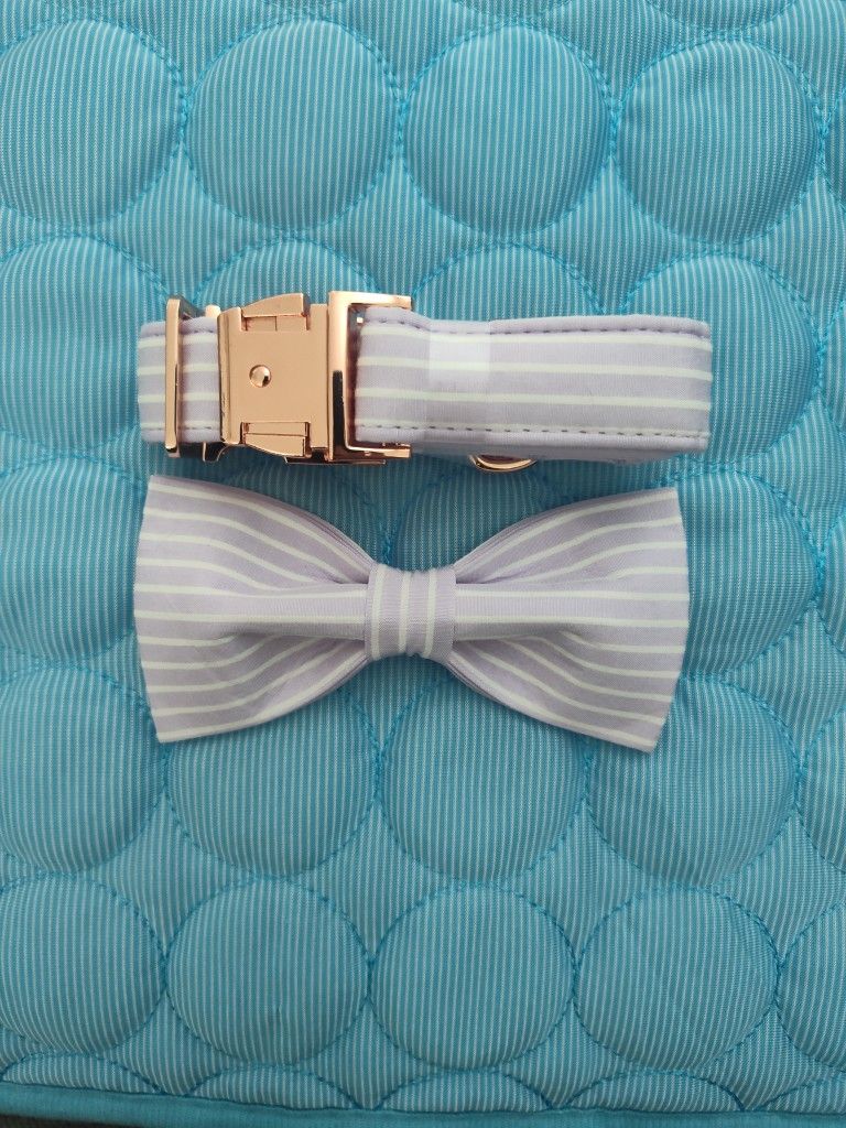 Elegant White Striped Bow Tie and Collar Set for Dogs