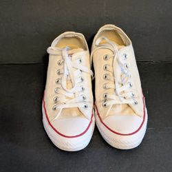 Converse All Star White Canvas Low Top Sneakers Red Trim Unisex