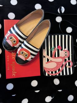 Kate Spade Black And White Stripe Monkey Bag And Shoes
