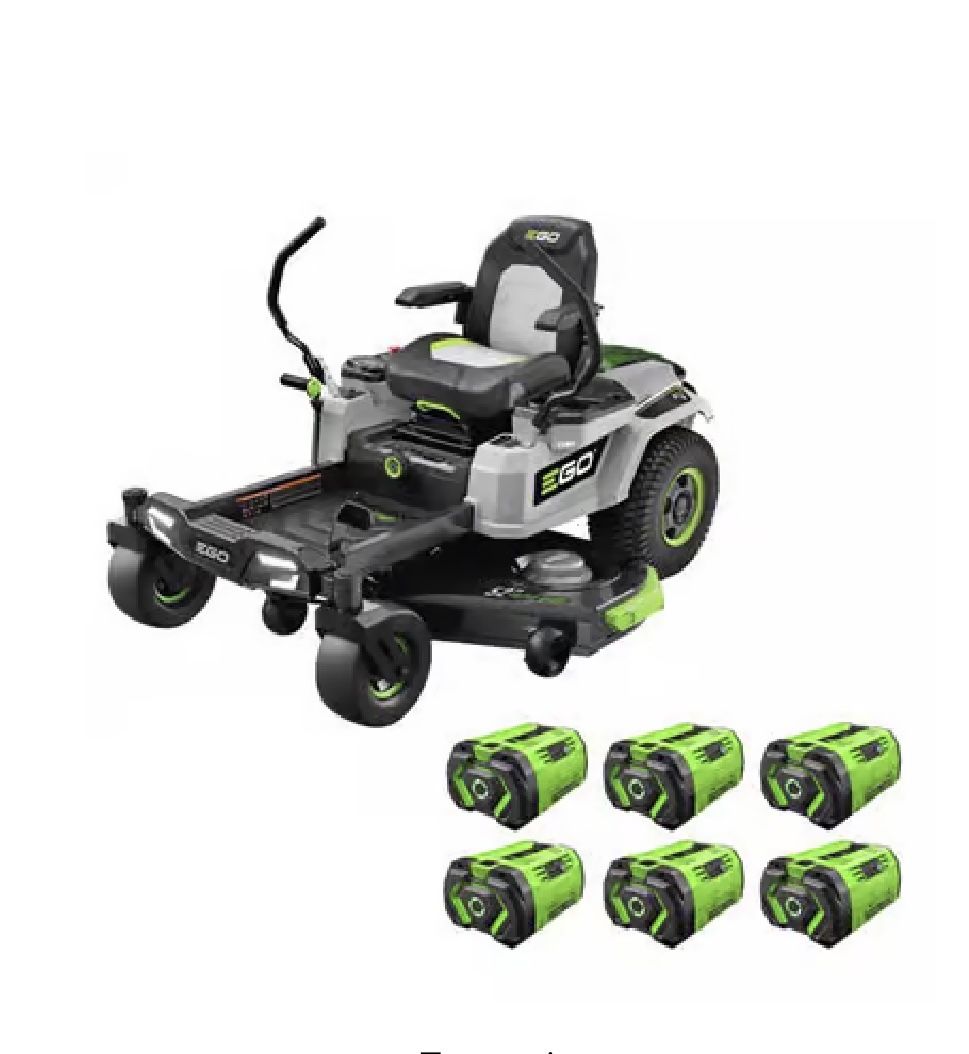 EGO POWER+ Z6 52-in 56-volt Lithium ion Electric Zero-turn riding lawn mower with ( 6 ) 12 Ah Batteries ( Charger Included ) $6000 plus tax at Lowe's