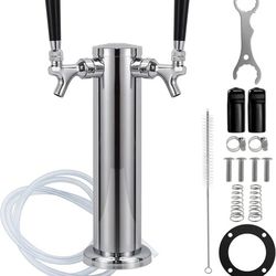 Kegerator Tower Dual Faucet Beer Tower Double Tap Beer Tower Dispenser Beer Tap Kegerator Parts Stainless Steel Tower Brass Faucet Stainless Core Pre-