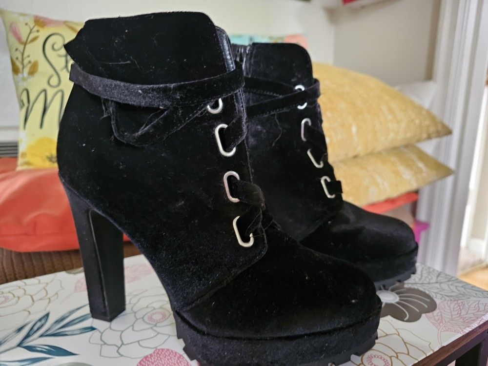 Super Cute Black Velvet High Heel Ankle Boot. Size 8 Only Worn Once.