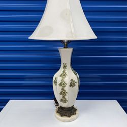 Vintage Antique Porcelain Green & white floral Appliqué lamp with White Marble base !
