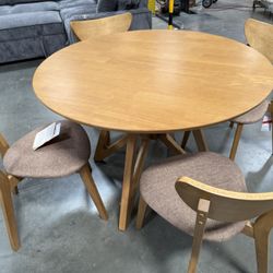 New! Natural Wood Dining Set, 5pcs Dining Set, Round Dining Table And Chairs, Table, Chairs, Kitchen Table, Casual Dining Set, Dinette Set,Round Table