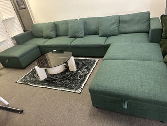 156”Oversized Sectional Sofa w/Storage Ottoman, 7 Deep Fabric Seats Modular Couch for Living Room