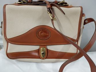 Dooney & Bourke Vintage Pebbled Leather USA Cream Brown Crossbody Messenger Bag