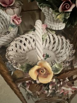 Pair (2) Vintage Capodimonte Italian Porcelain Baskets 
