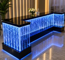 LED Bubble Wall Reception Desk – Modern RGB Illuminated Bar Counter – Custom Bubble Water Feature