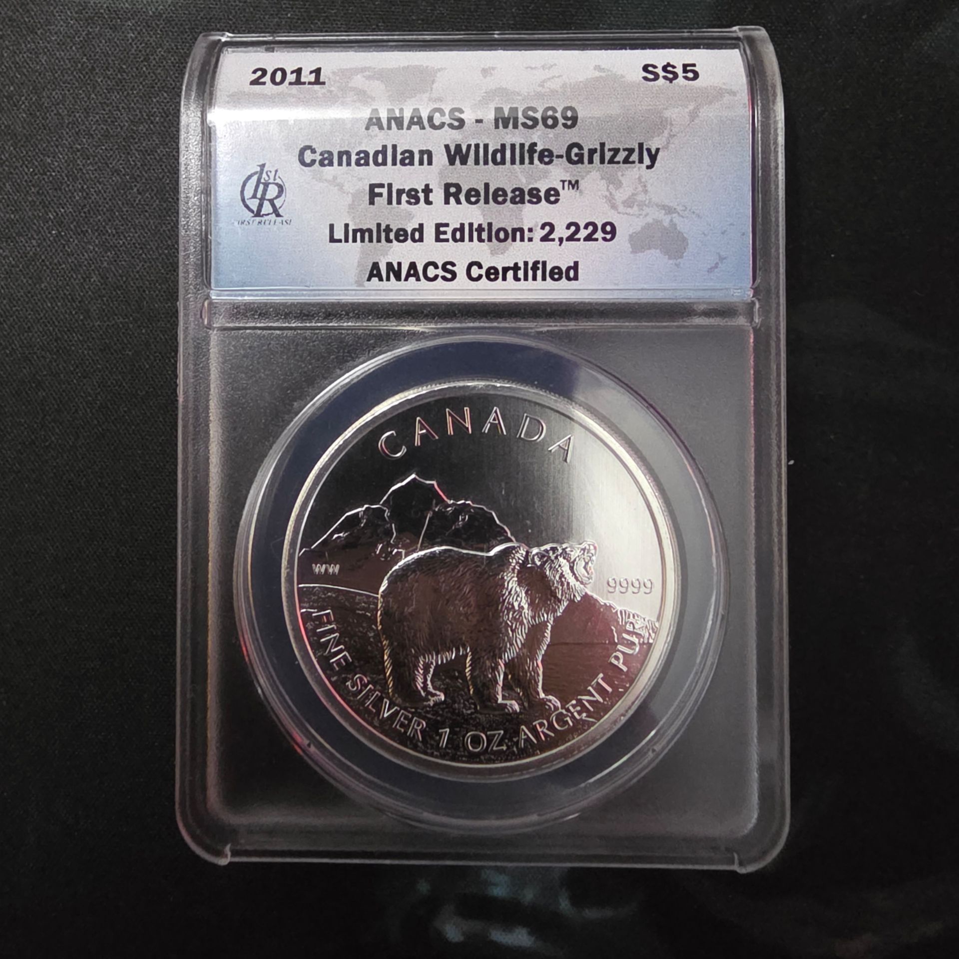 Graded canadian wildlife grizzly bear 1 oz silver