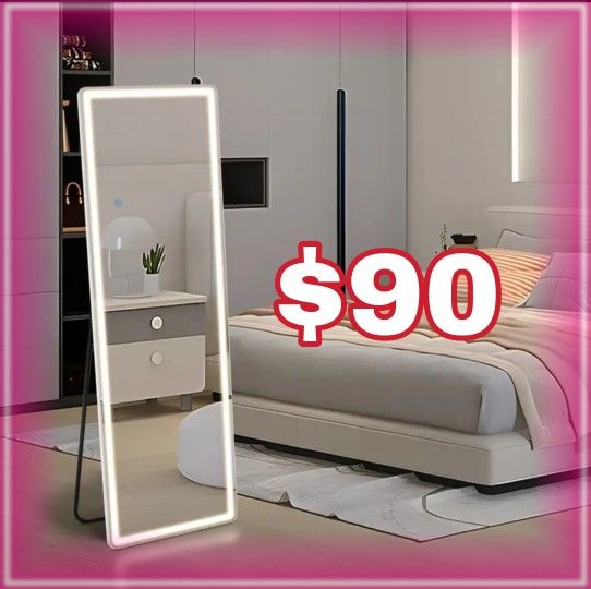 NEW MODERN 64"x 21" BACK LIT FULL LENGTH LED MIRROR. Perfect Size. Embedded Power/Control Button. 3 White Light Temperature. Dimmable