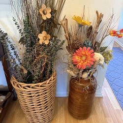 Basket With Fake Flower Arrangements