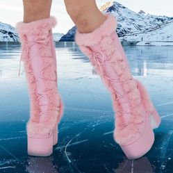 Platform Chunky Heel Winter Snow Boots