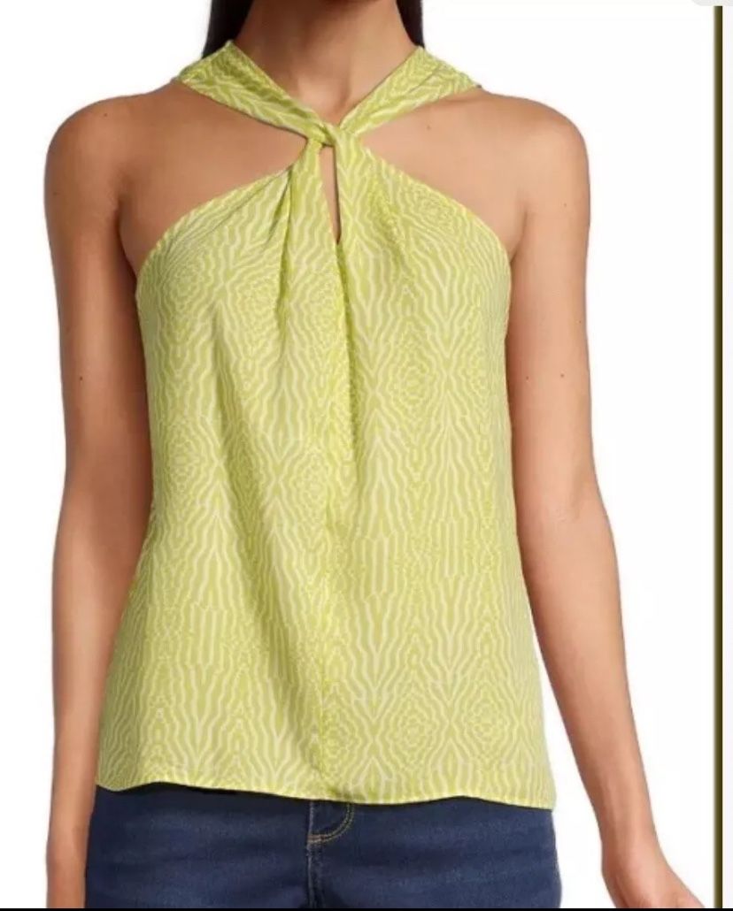 Worthington Women Green Abstract Halter Top Blouse Size 1X