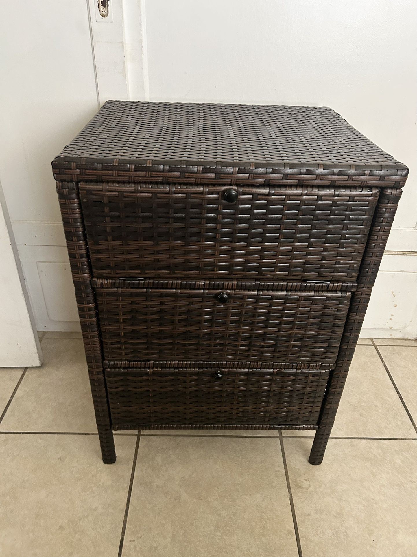Wicker Style 3-Drawer Storage Cabinet – Great for Bedroom or Patio