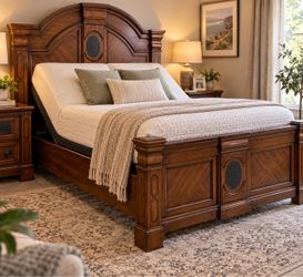 Queen Adjustable bed with Wood Panel Bed Frame