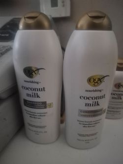 OGX Nourishing + Coconut Milk shampoo and conditioner bottles