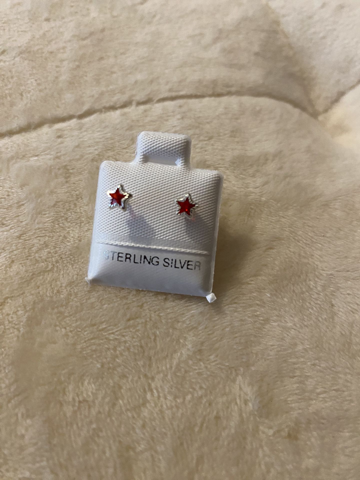 silver diamond  Red Star  earrings