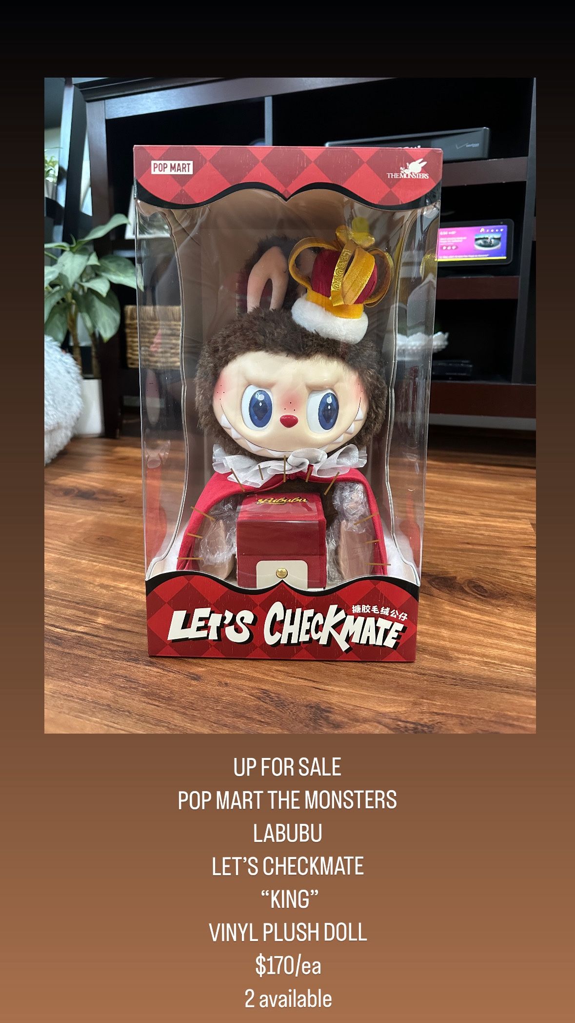 POP MART THE MONSTERS LABUBU KING LETS CHECKMATE VINYL PLUSH DOLL