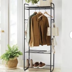 63" Metal Garment Rack with Shelves: 63" H x 26"W x 14.5"D