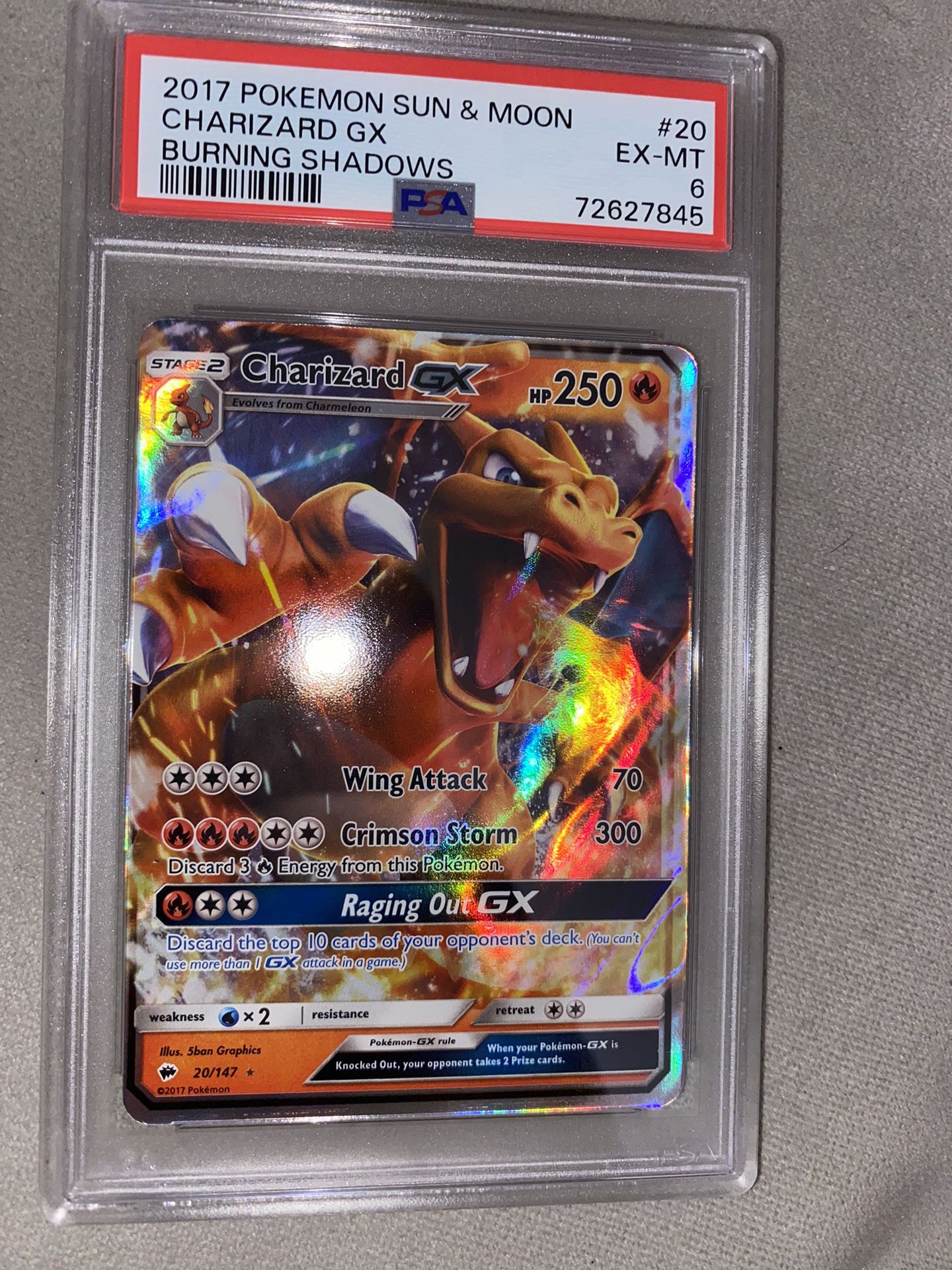 PSA 6 2017 Sun & Moon Burning Shadows Charizard GX 20/147 HOLO