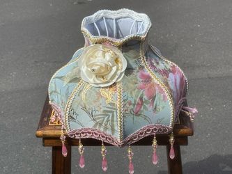Victorian Floral Fabric Lamp Shade with Beaded Fringe