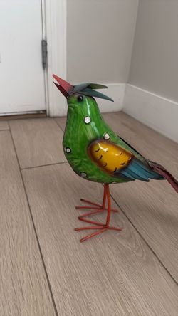 Colorful Hand-Painted Metal Bird Figurine Folk Art Decor
