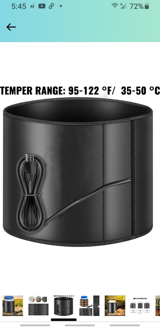 110V Honey Bucket Heater, Insulated Pail Band Heater Honey Warming Blanket, Bucket Heating Belt 95-122 °F Temper Range, Drum Heater with Gate Valve fo